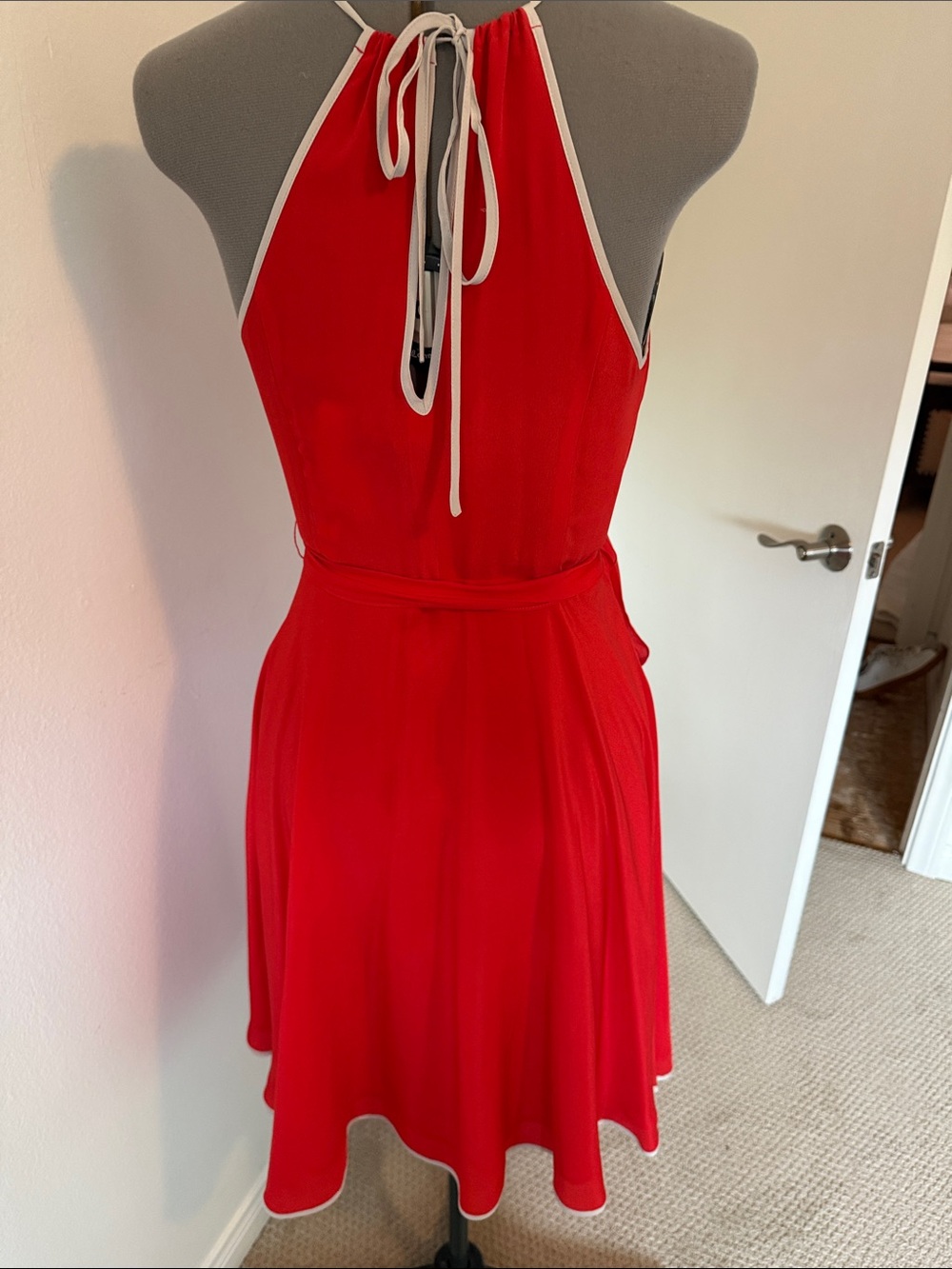 Anthropologie silk Red Mini Dress with Contrast Trim - Picture 4 of 11
